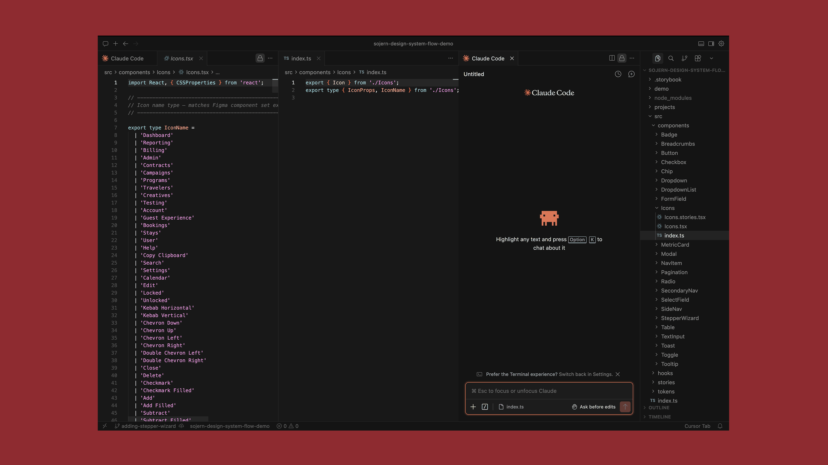 Cursor generating React components from the Figma design library