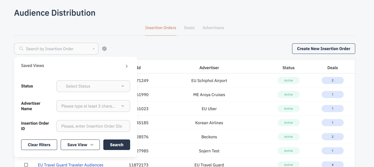 Filters on the Audience Distribution page before the redesign, 1 of 9