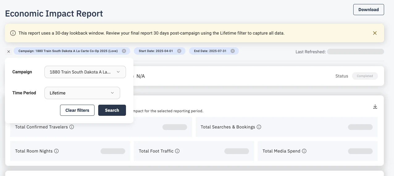 Filters on the Economic Impact Report page before the redesign, 4 of 9