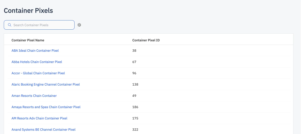 Filters on the Container Pixels page before the redesign, 9 of 9