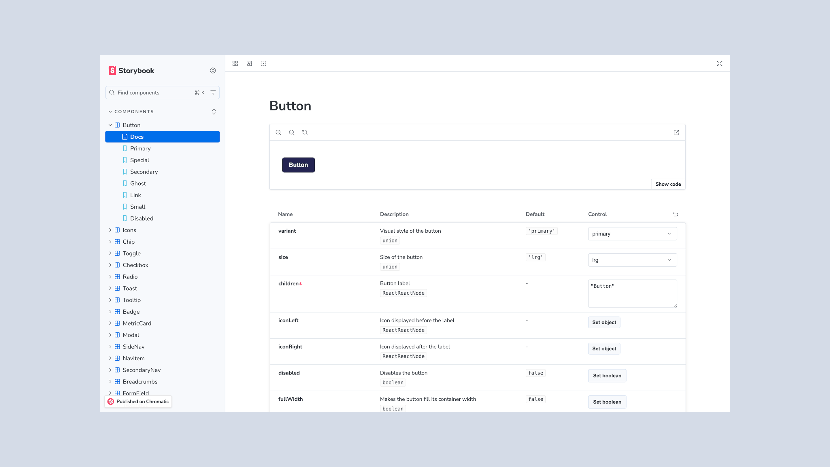 Storybook component library layered on the component repository